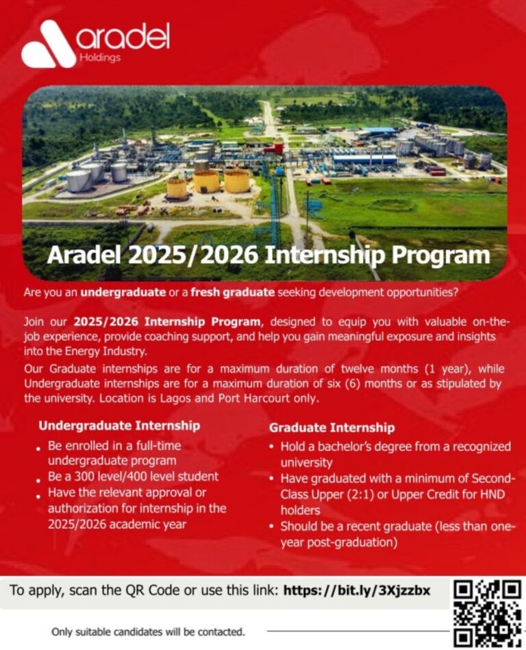 INTERNSHIP ALERT: Aradel 2025/2026 Internship Program