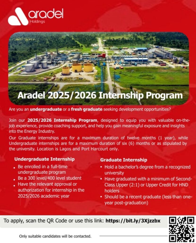 INTERNSHIP ALERT: Aradel 2025/2026 Internship Program