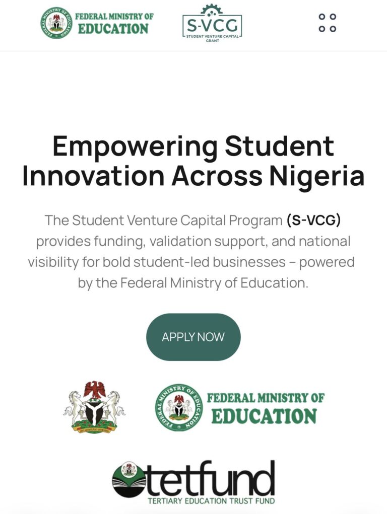 FG Opens ₦50 Million Student Venture Capital Grant (S-VCG) Portal