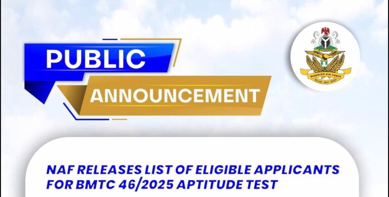NAF Releases List Of Shortlisted Applicants For BMTC 46/2025 Aptitude Test