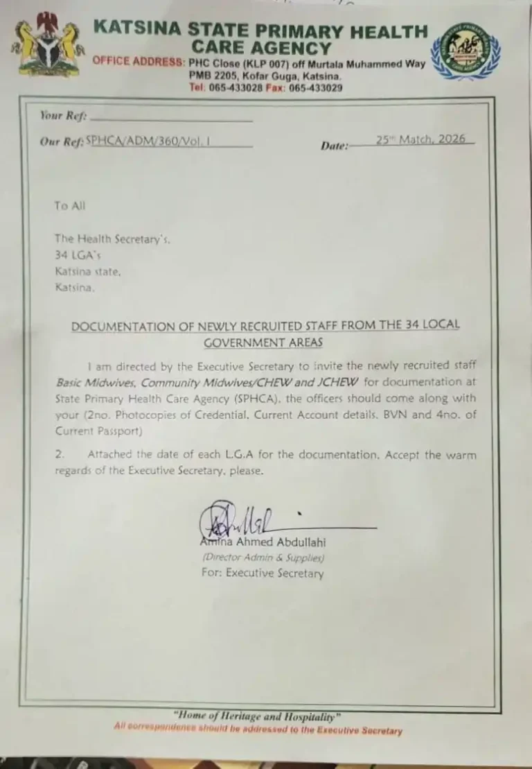 Katsina PHC begins documentation of newly recruited health workers