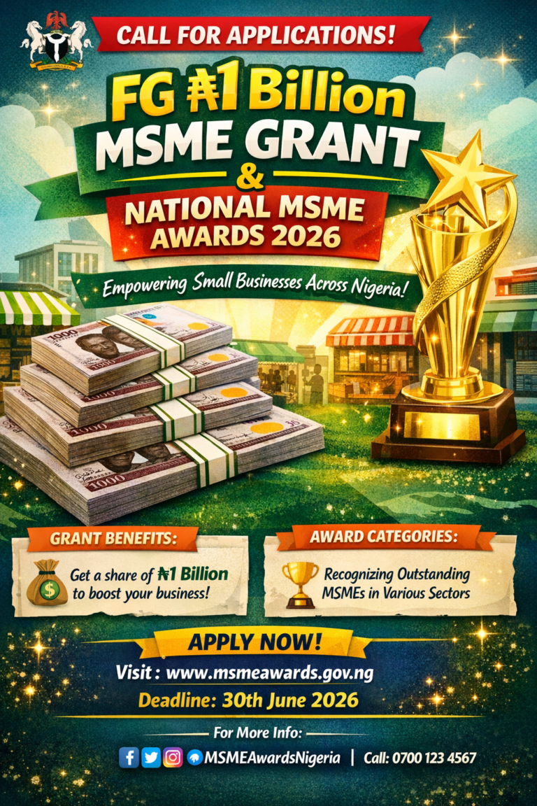 Call for Applications: FG ₦1 Billion MSME Grant & National MSME Awards 2026 create flayer for blog