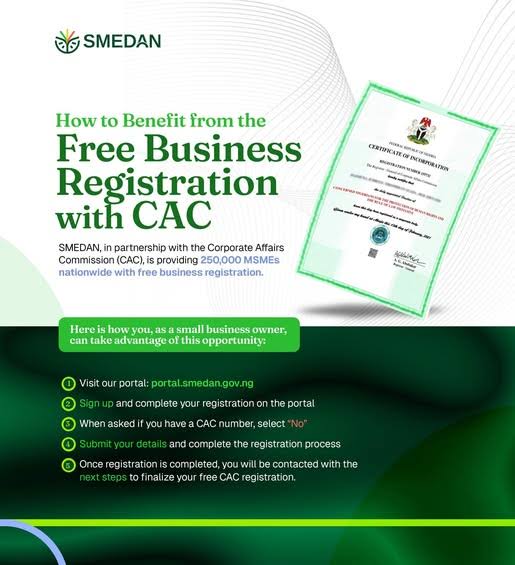 Small and Medium Enterprises Development Agency of Nigeria (SMEDAN) Free Business Registration