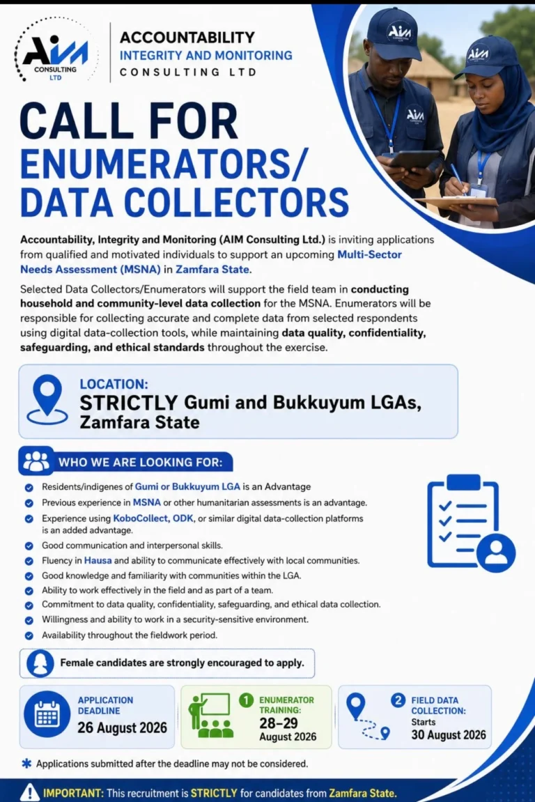 Call for Applications: Data Collectors & Enumerators Call for Applications: Data Collectors & Enumerators