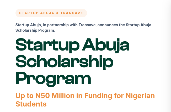 Startup Abuja Nationwide Scholarship Programme 2026, Full Tuition, Stipends & Paid Internship Opportunities