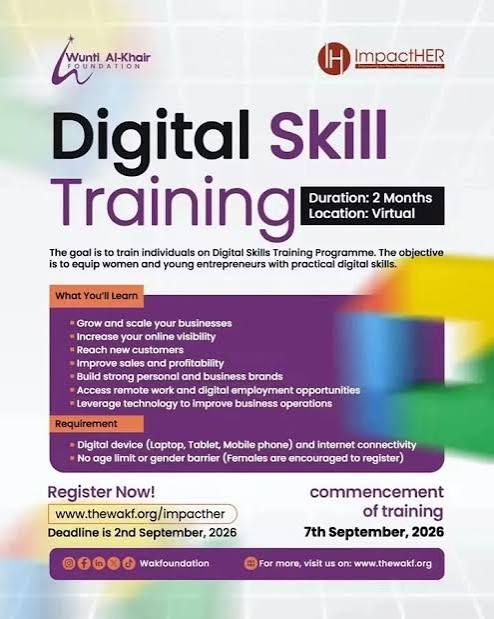 Free Training: Wunti Al-Khair Foundation & ImpactHER Virtual Entrepreneurship Programme 2026 Free Training: Wunti Al-Khair Foundation & ImpactHER Virtual Entrepreneurship Programme 2026