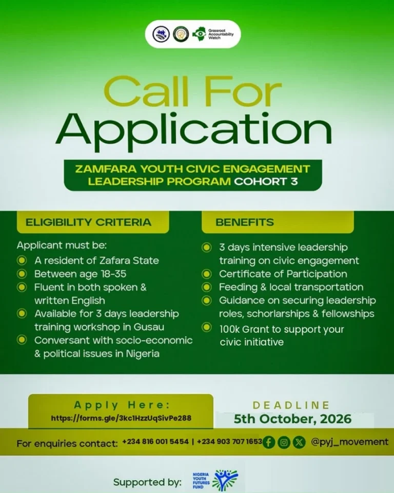 Apply Now: Zamfara Youth Civic Engagement Leadership Programme (ZYCELP) Cohort Apply Now: Zamfara Youth Civic Engagement Leadership Programme (ZYCELP) Cohort