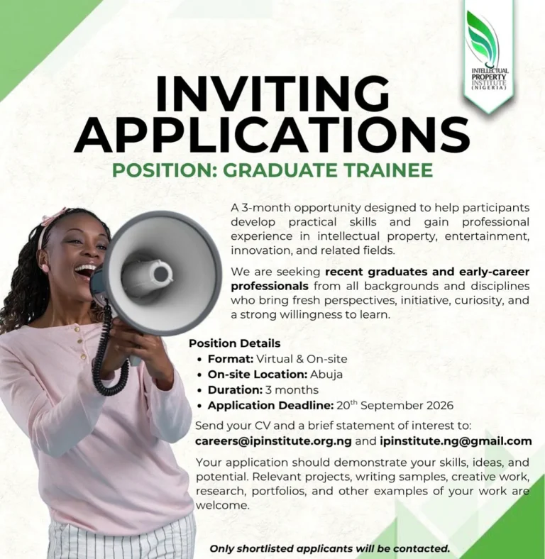 Apply Now: Intellectual Property Institute (Nigeria) Graduate Trainee Program 2026