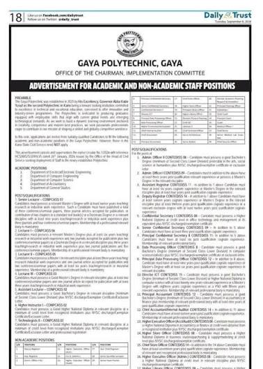 Gaya Polytechnic Recruitment 2026 | Academic & Non-Academic Staff Vacancies Gaya Polytechnic Recruitment 2026 | Academic & Non-Academic Staff Vacancies