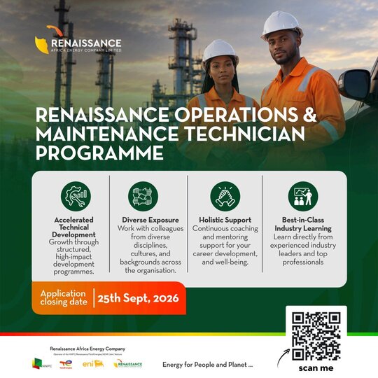 Renaissance Africa Energy Company: Operations and Maintenance Technician Program 2026 Renaissance Africa Energy Company: Operations and Maintenance Technician Program 2026