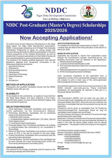 How to Apply for the NDDC Postgraduate Scholarship 2026/2027
